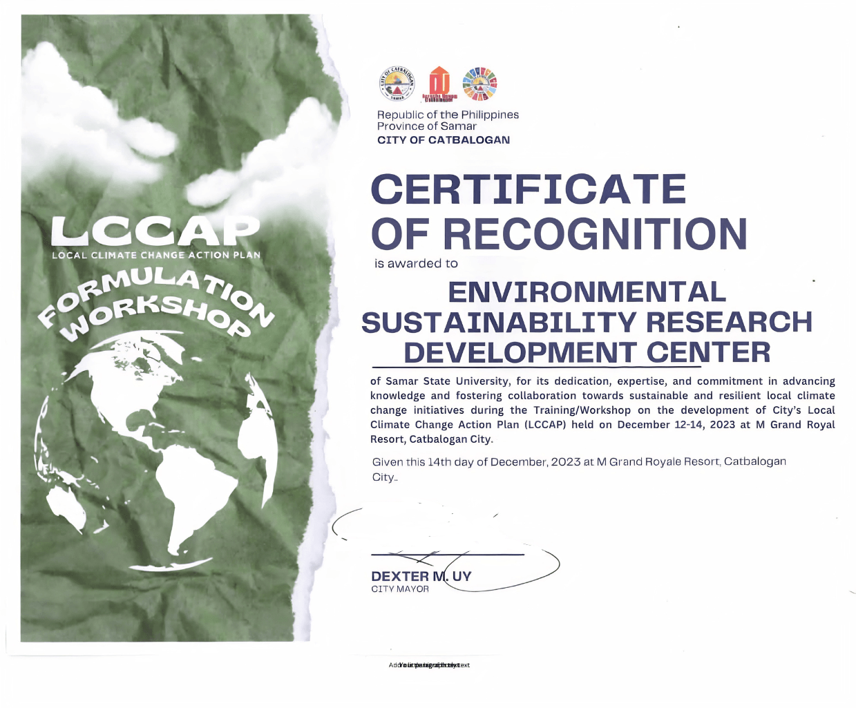 ESRDC award certificate 1